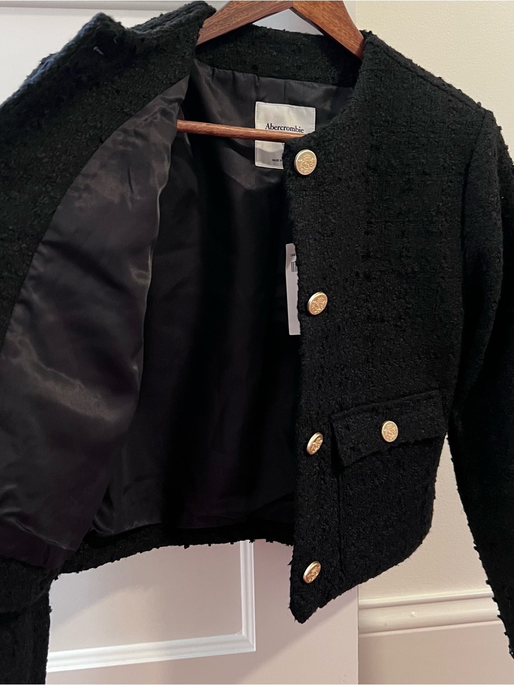 Abercrombie & Fitch Black Cropped Jacket with Gold Buttons - Picture 12 of 16